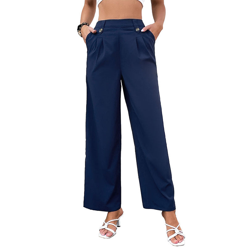 Damen Weite Hose mit stilvollem hoher Taille und eleganten Knopfdetails Drune