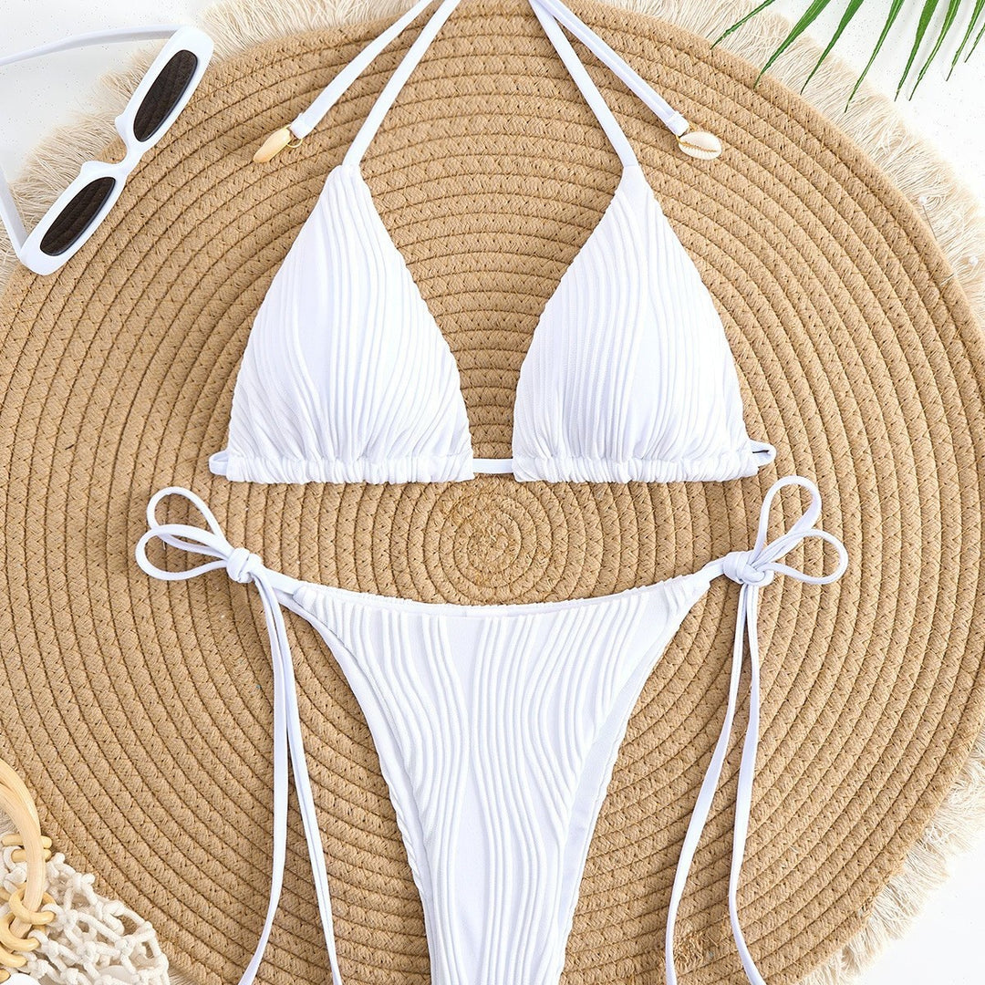 Damen Triangel-Bikini-Set mit raffinierten Rüschendetails und variablen Bindebändern Drune