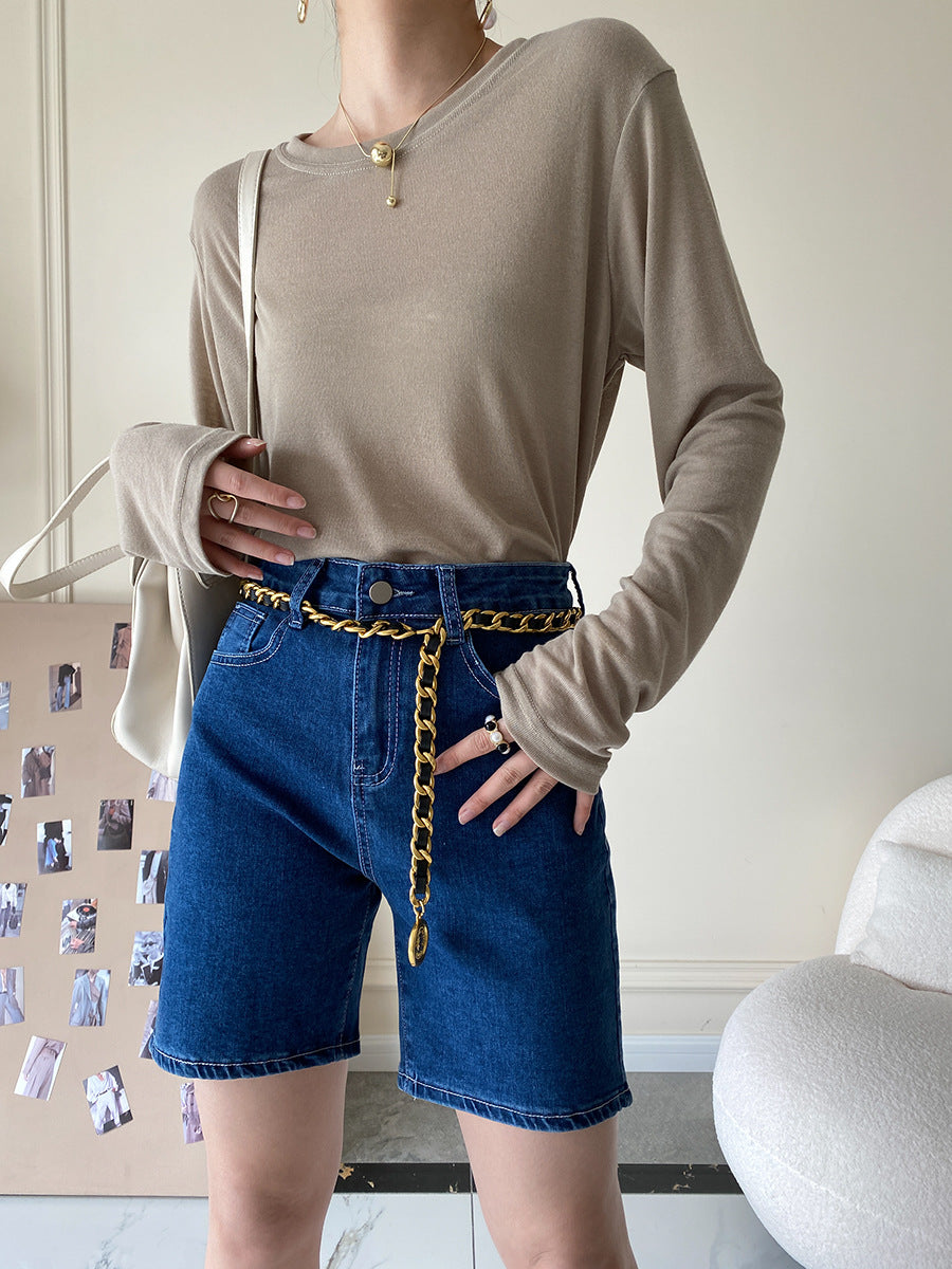 Damen Bequeme Denim-Shorts mit hohem Bund Drune
