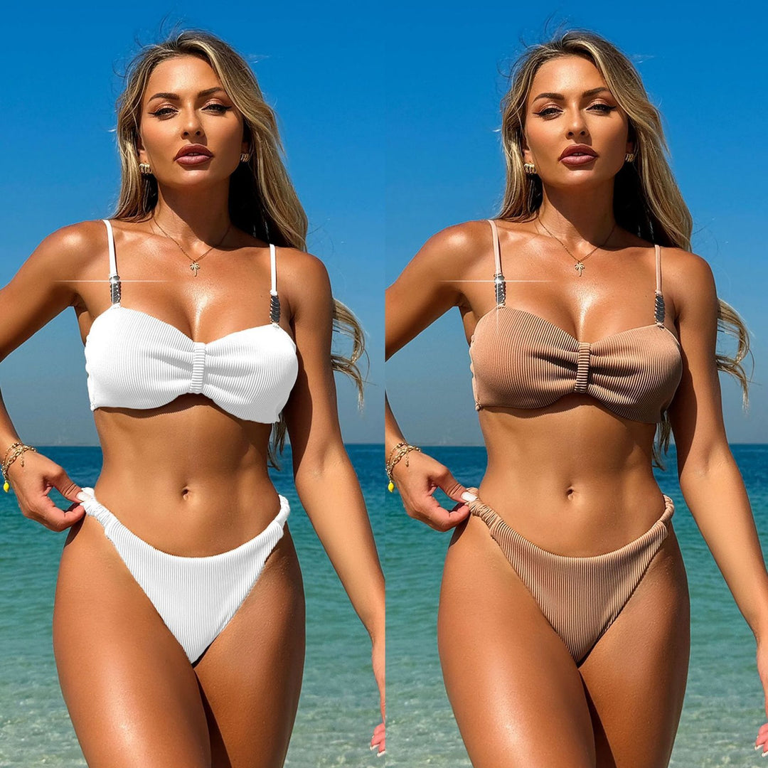 Damen Ripp-Optik Bikini mit gerafftem Oberteil Drune