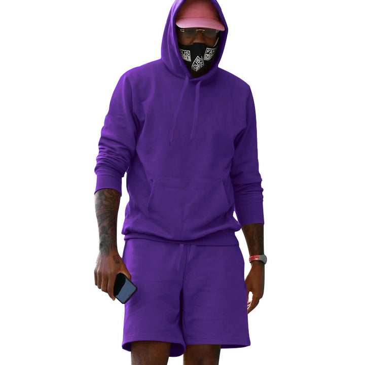 Herren nan zweiteiliges Freizeit-Set Hoodie und Sweatshorts aus French Terry mit Kängurutasche und Tunnelzug Drune