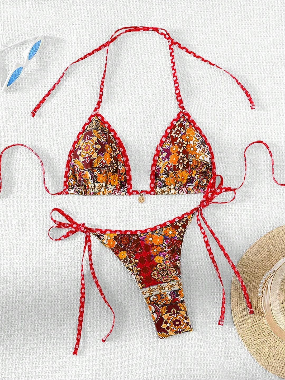 Damen Triangel-Bikini mit buntem floralen Mustermix und verstellbaren Trägern Drune