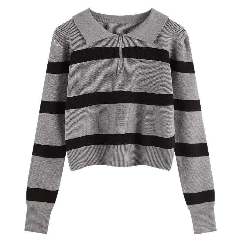 Damen Strickpullover mit Reißverschluss und Streifenmuster Drune