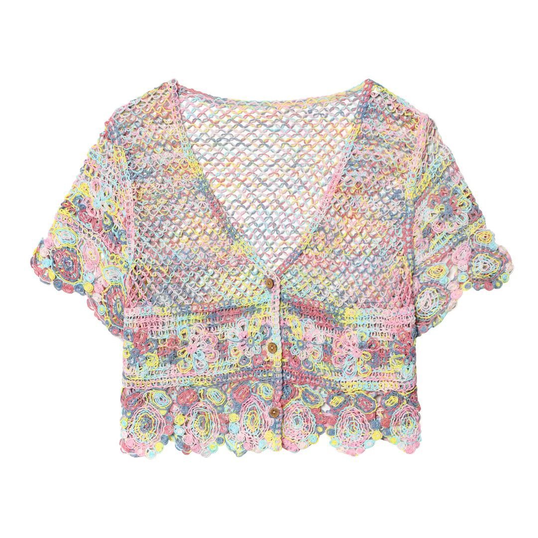 Damen luftige Strickjacke mit Blumenmuster Drune