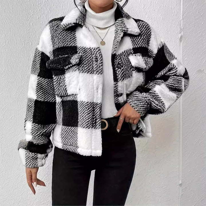 Damen kuschelige Karojacke Drune