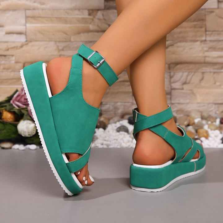 Damen Komfortable Wedge-Sandaletten mit doppeltem Riemendesign Drune