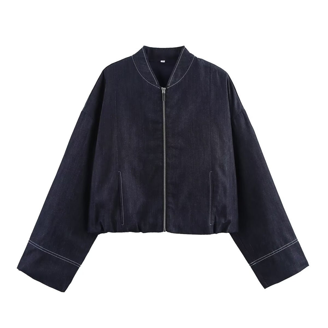 Damen cropped Denim-Jacke im lässigen Blouson-Stil mit Reißverschluss Drune