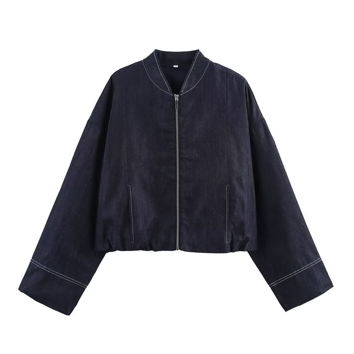 Damen cropped Denim-Jacke im lässigen Blouson-Stil mit Reißverschluss Drune