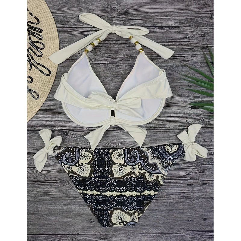 Damen Triangel-Bikini mit aufwendig verzierten Trägern und harmonischem Muster Drune