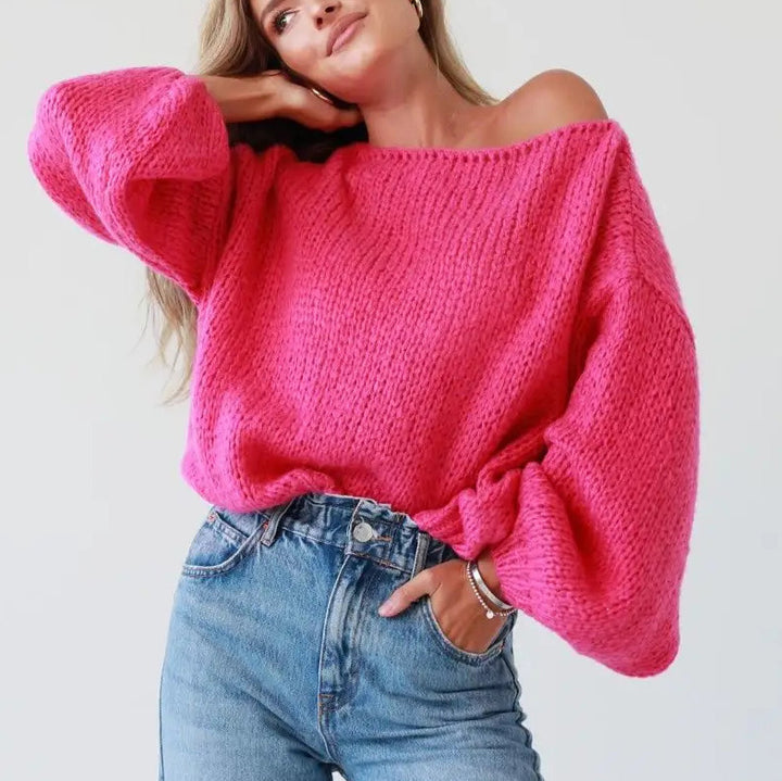 Damen lässiger Strickpullover mit voluminösen Ärmeln Drune
