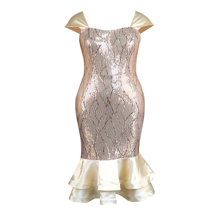 Damen Elegantes Abendkleid mit schimmernden Pailletten und femininem Rüschensaum Drune