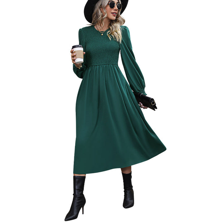 Damen elegantes Midikleid mit strukturiertem Oberteil und fließendem Rock Drune