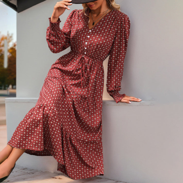 Damen Maxikleid mit dekorativem Knopfdesign und Rüschendetails Drune