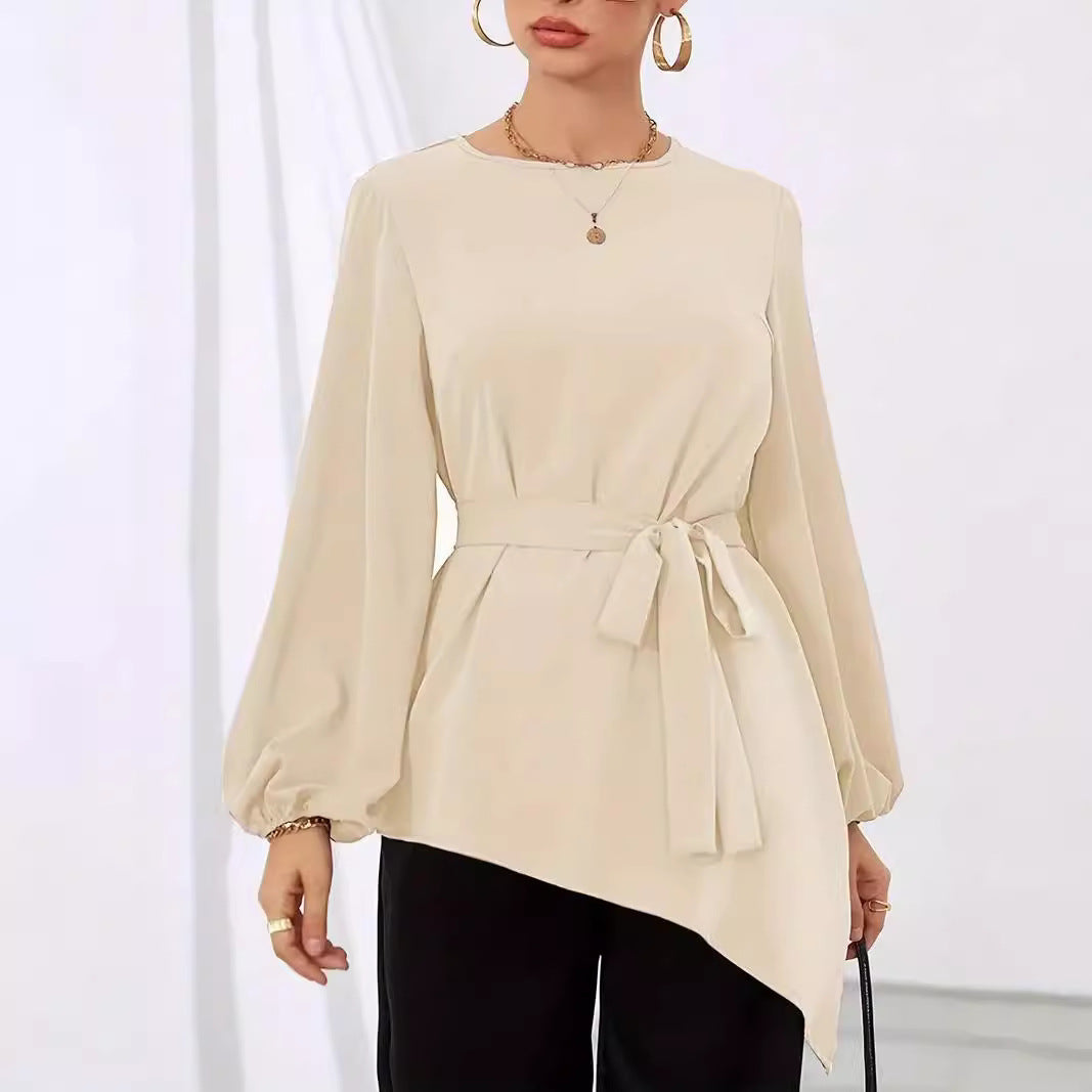 Damen Elegantes Wickelbluse mit langen Ärmeln Drune