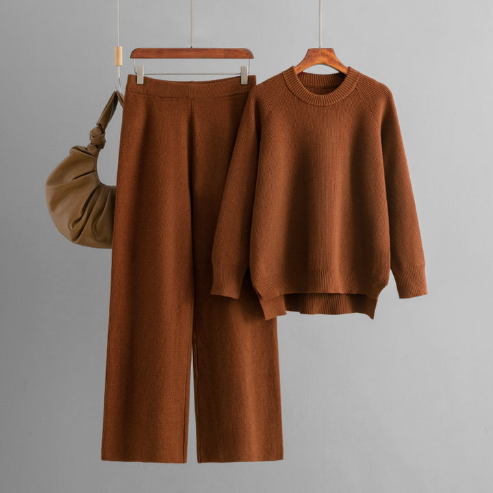 Damen lässiges Strick-Lounge-Set mit weitem Oberteil und bequemen Hosen Drune