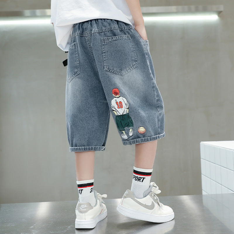 Jungen lässige Denim-Shorts mit exklusivem Stickdesign Drune