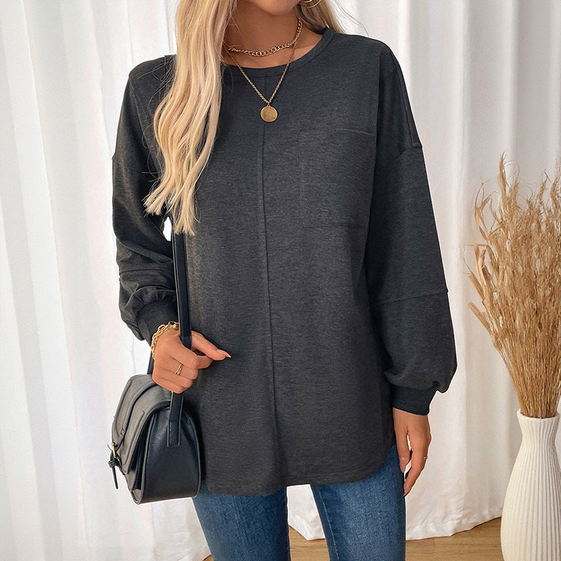 Damen bequeme Langarmshirt mit modischem Rundhals und lässigem Schnitt Drune