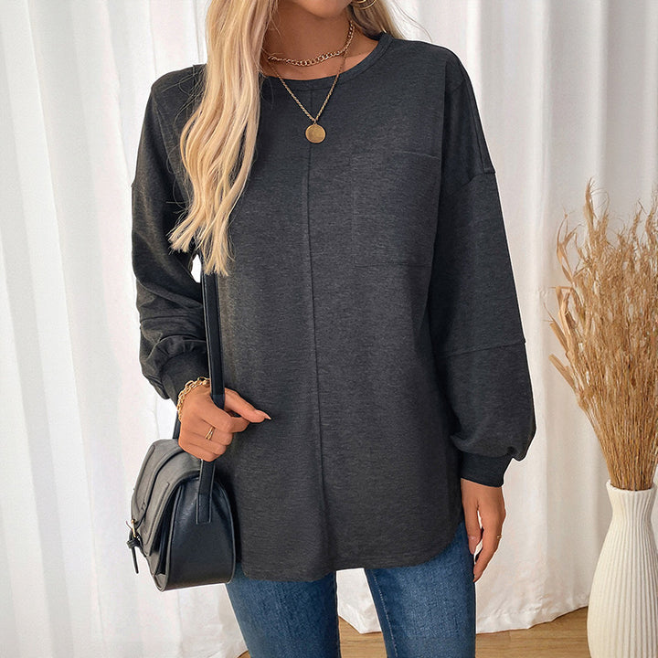Damen bequeme Langarmshirt mit modischem Rundhals und lässigem Schnitt Drune