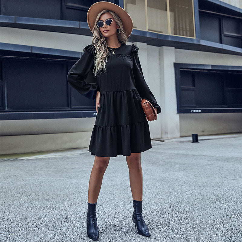 Damen lässiges Sommerkleid mit voluminösen Rüschendetails und leichtem Stoff Drune
