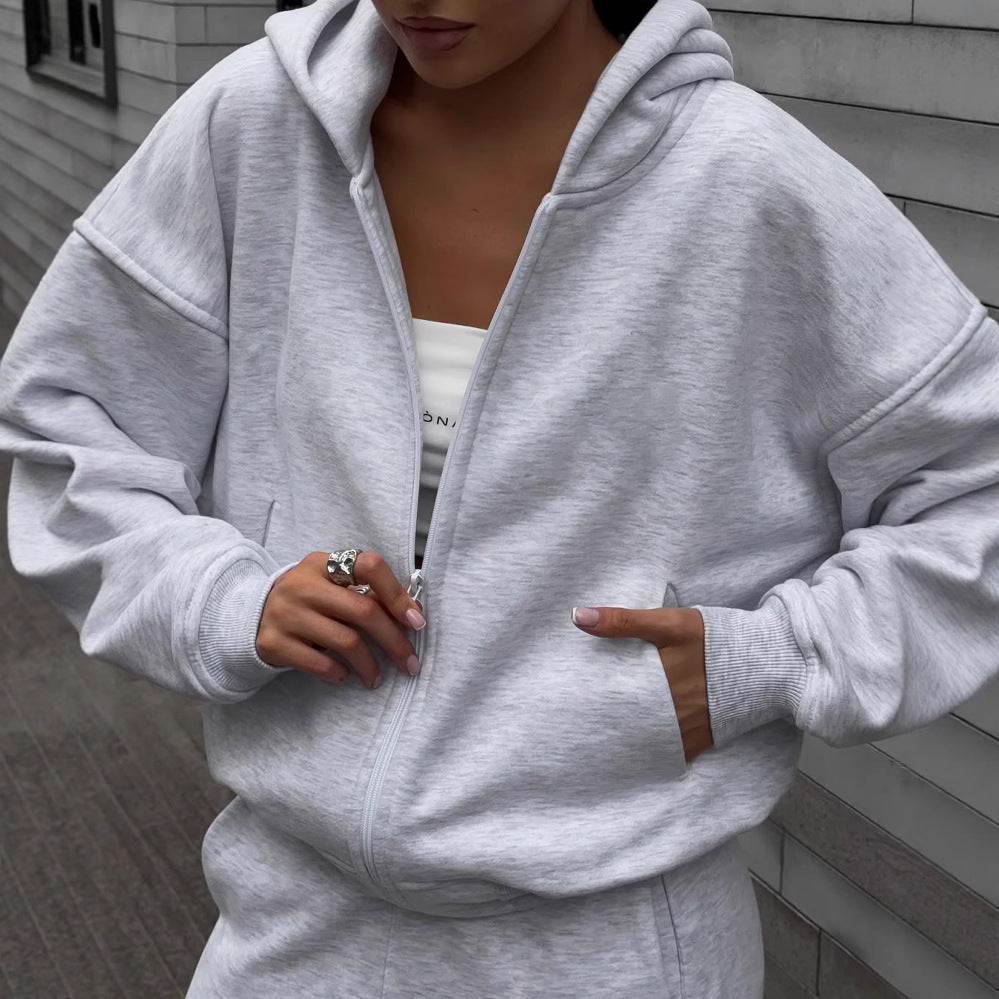 Damen Oversized Kapuzenjacke und weite Jogginghose Set Drune