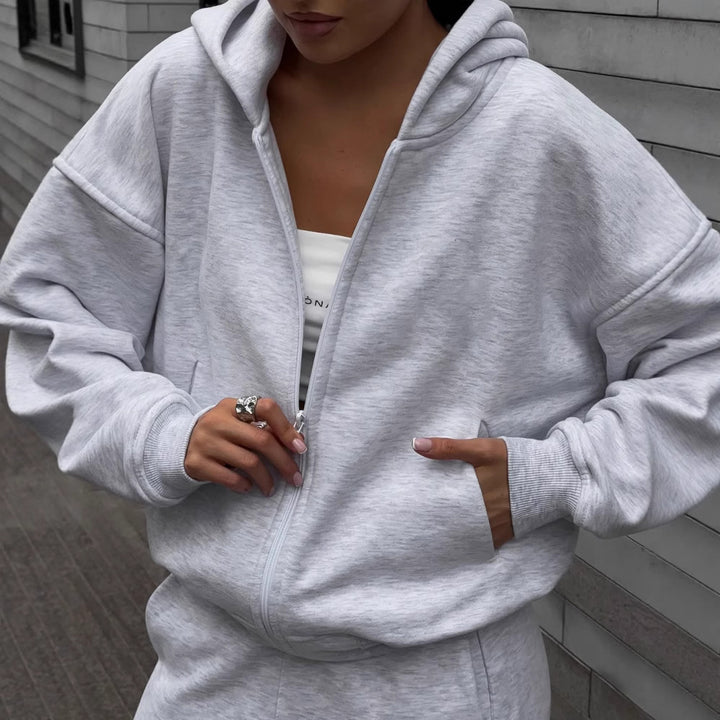 Damen Oversized Kapuzenjacke und weite Jogginghose Set Drune