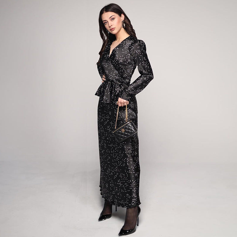 Damen elegantes Maxi-Kleid mit tiefem V-Ausschnitt und tailliertem Design Drune