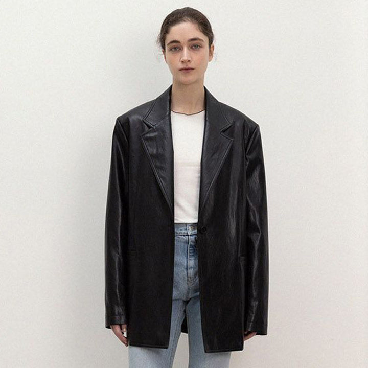 Damen Oversized Kunstlederblazer Drune