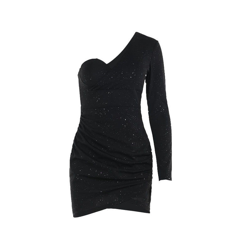 Damen Schickes Minikleid mit asymmetrischem Design und glitzernden Details Drune