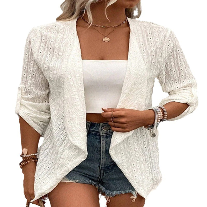 Damen Leichte Strickjacke mit asymmetrischem Schnitt und 3/4-Ärmeln Drune