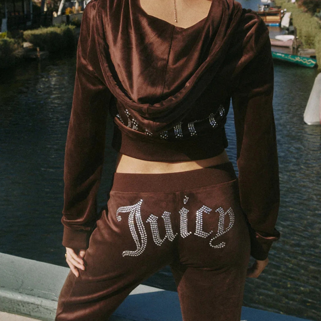 Damen nan luxuriöser Velours Trainingsanzug mit Reißverschlussjacke und Jogginghose Drune