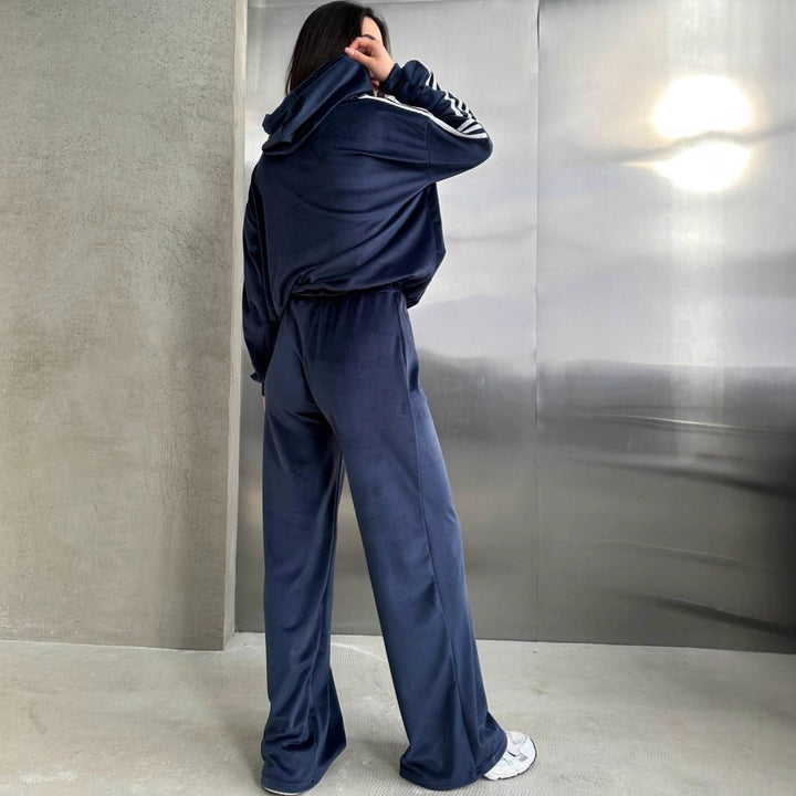 Damen Velvet-Hoodie und weite Hose Set Drune