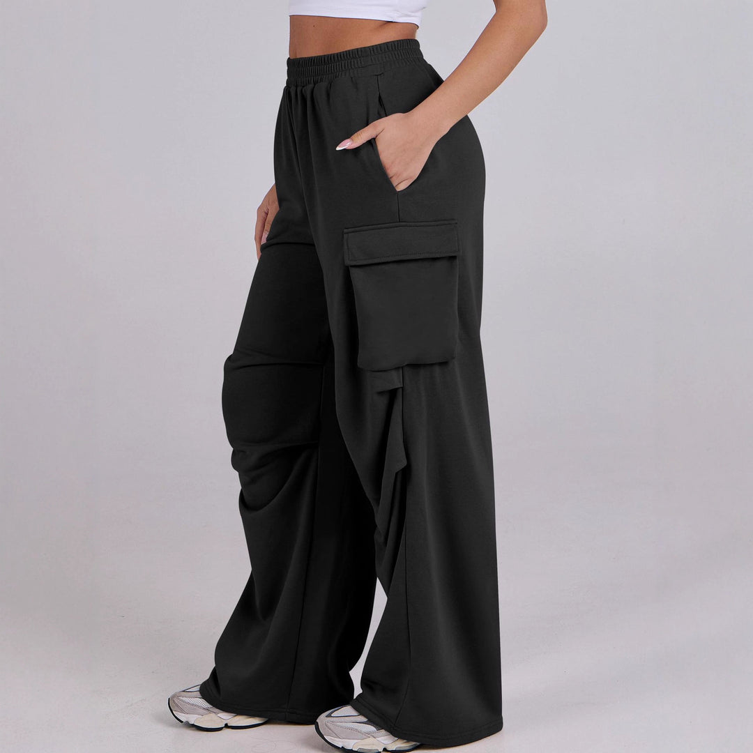 Damen lässige Cargo-Hose mit elastischem Bund und weiten Beinen Drune