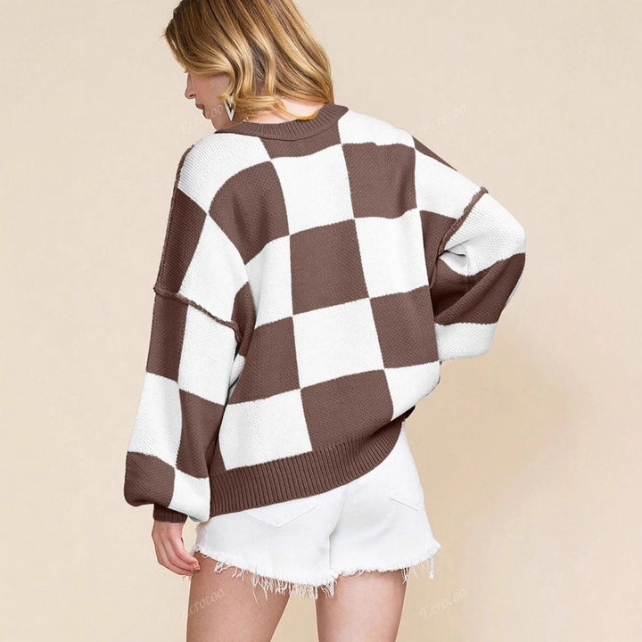 Damen Oversize-Pullover mit kariertem Muster Drune