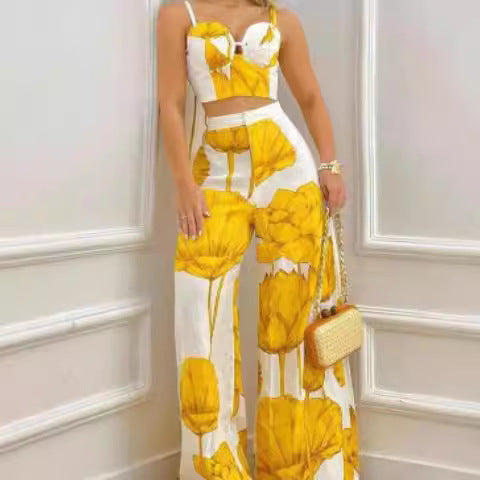 Damen Zweiteiliges Set mit floralem Design und schickem Bustier Drune