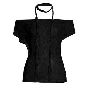 Damen Spitzen-Oberteil mit schulterfreiem Design und eleganter Schnürung Drune