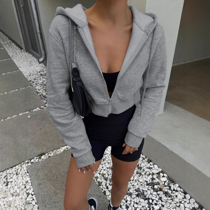 Damen cropped Hoodie mit Reißverschluss und lässigem Schnitt Drune