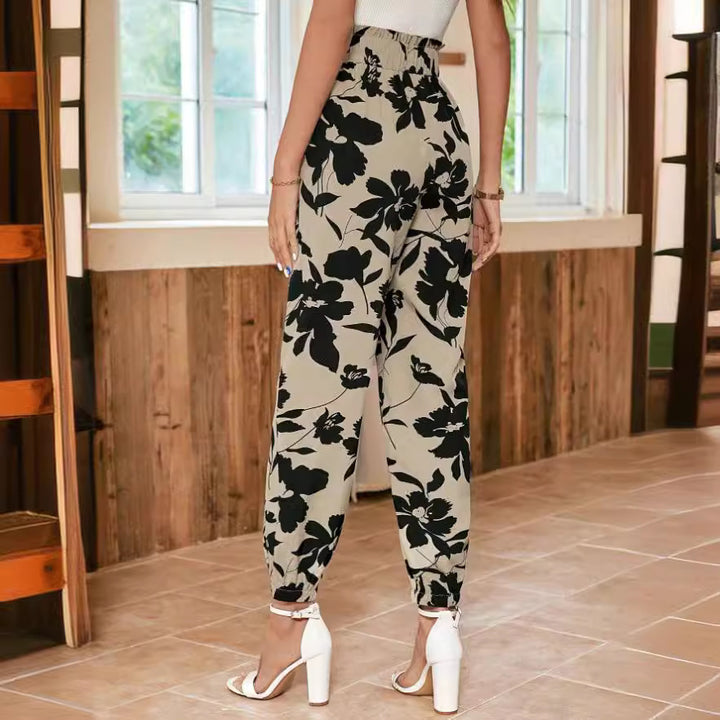 Damen trendige Blumendruck-Hosen Drune