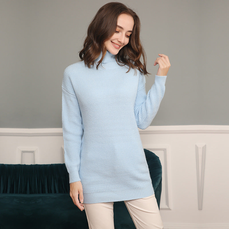 Damen Grobstrick Kleid mit hohem Kragen und weitem Schnitt Drune