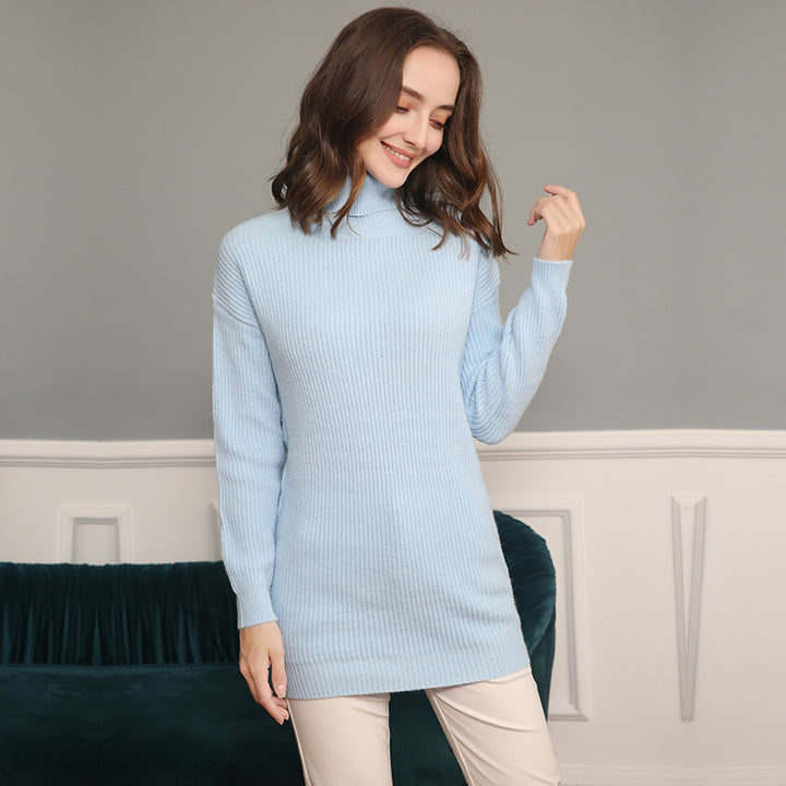 Damen Grobstrick Kleid mit hohem Kragen und weitem Schnitt Drune