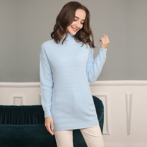 Damen Grobstrick Kleid mit hohem Kragen und weitem Schnitt Drune