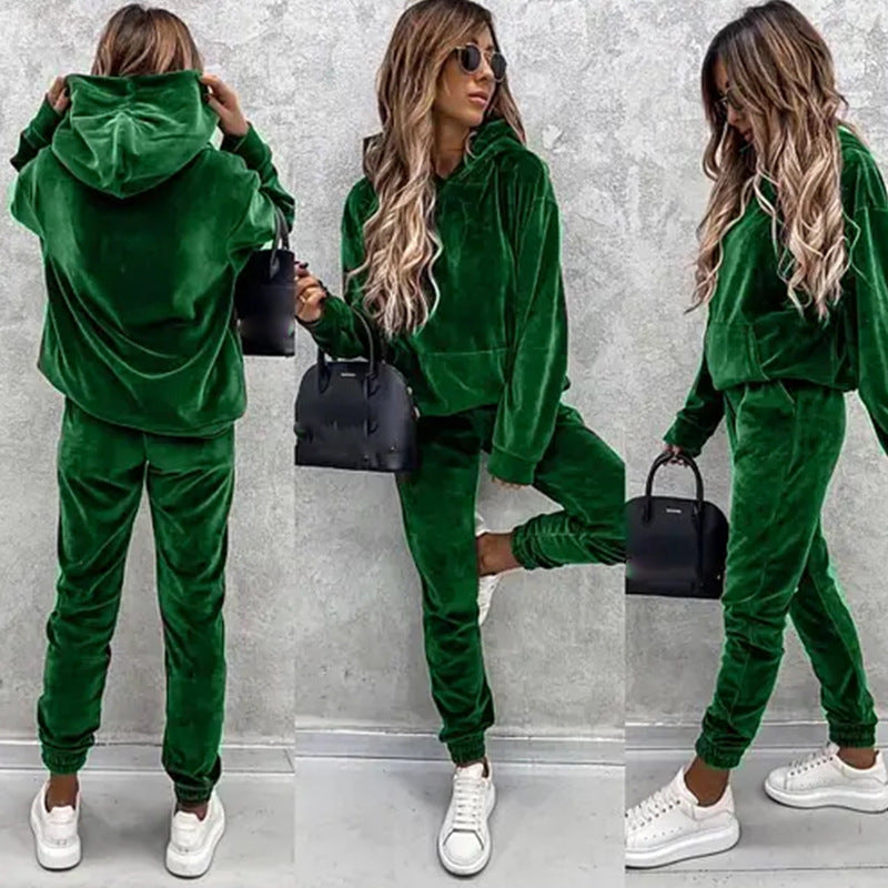 Damen luxuriöses Mikrofaser-Sportanzug mit Kapuze und Taschen Drune
