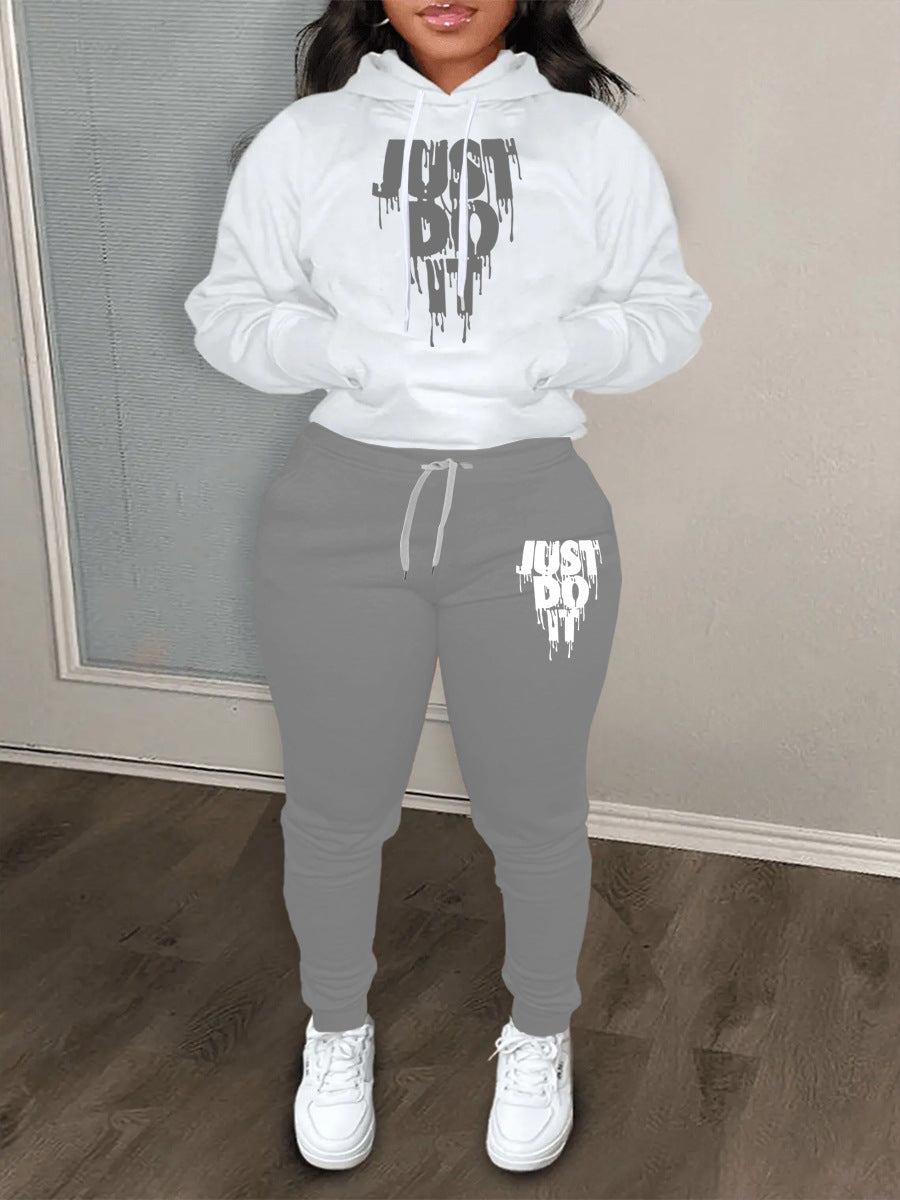 Damen Hoodie und Jogginghose Set mit modernem Grafikdruck Drune