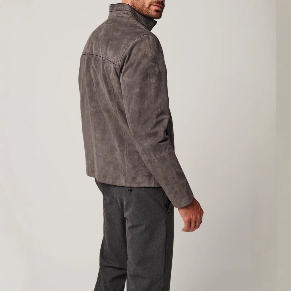 Herren elegante Wildlederjacke mit strukturiertem Design und praktischen Reißverschlusstaschen Drune