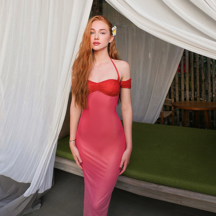 Damen figurbetontes Kleid mit Halter-Design und floralem Akzent Drune