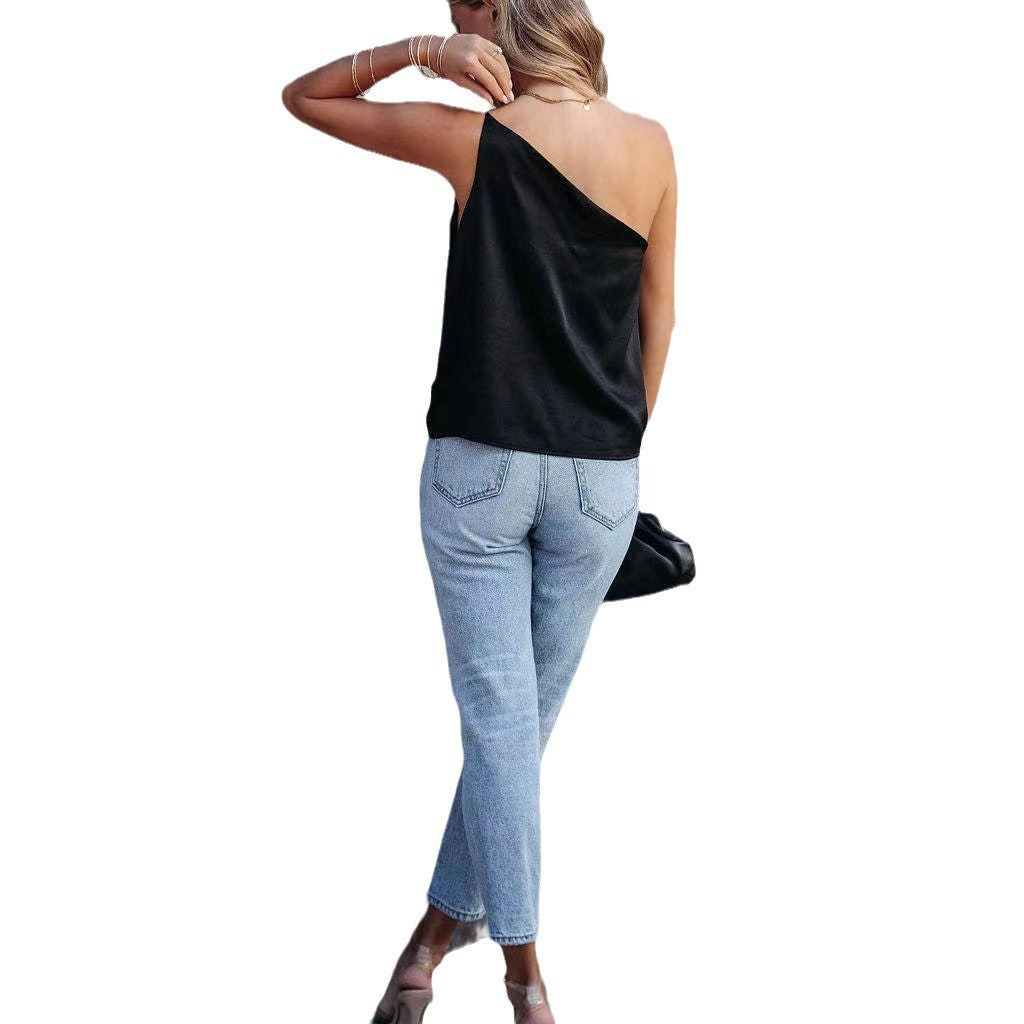 Damen Elegantes schulterfreies Satinoberteil mit asymmetrischem Schnitt Drune