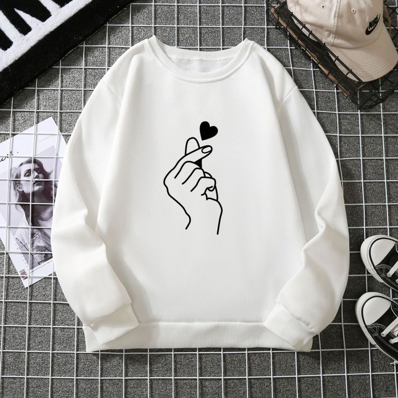 Damen Sweatshirt mit kreativem Handzeichen-Motiv und weichem Innenfutter Drune