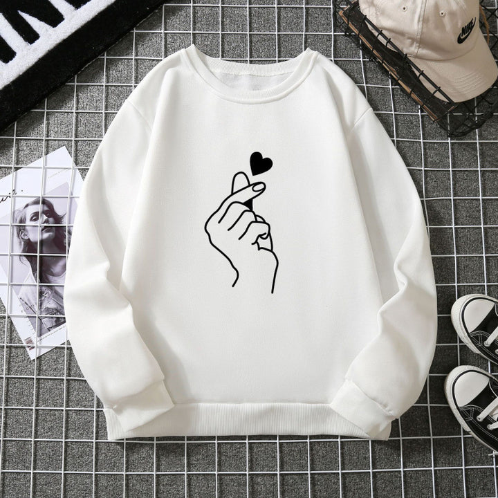 Damen Sweatshirt mit kreativem Handzeichen-Motiv und weichem Innenfutter Drune