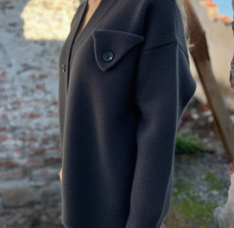 Damen gemütlicher Strick-Cardigan mit Knopfdetails und breiten Ärmel Drune