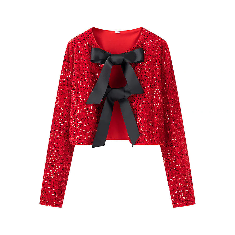 Damen modische Kurzjacke mit eleganten Bindebändern Drune