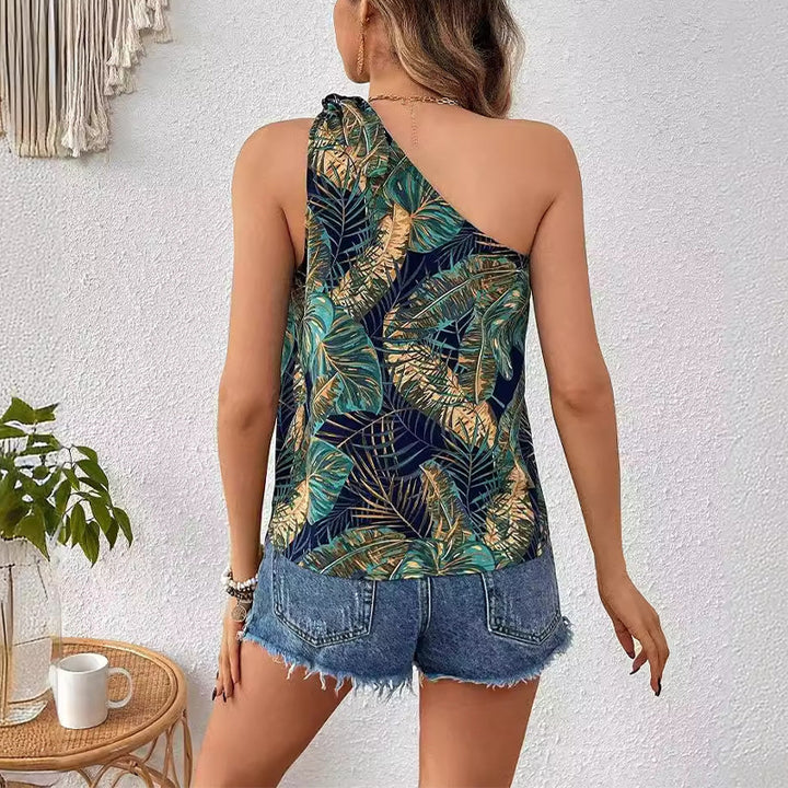 Damen asymmetrisches Oberteil mit eleganter Pflanzenmuster-Optik und schicker Schleifenverzierung Drune